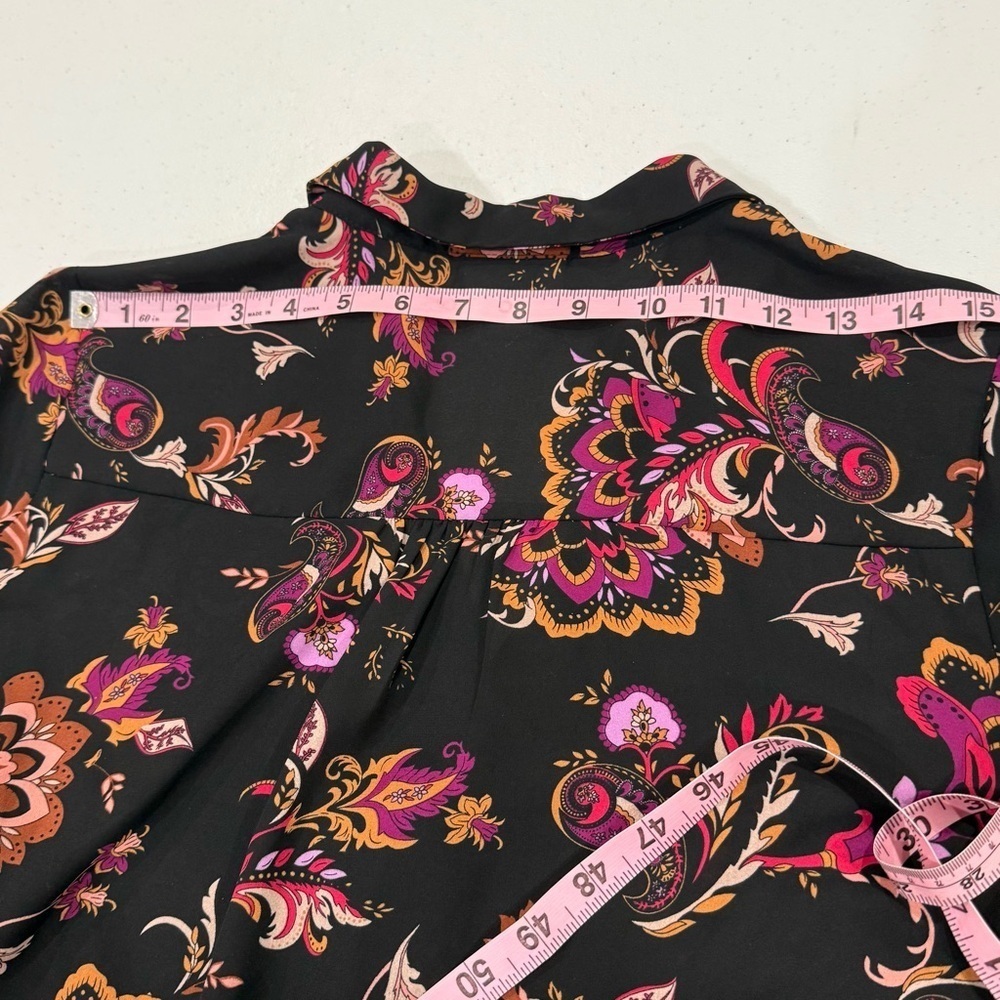 Liz Claiborne Paisley Button Down Blouse Long Sleeve Black Shirt Women’s Size PL - Picture 4 of 11